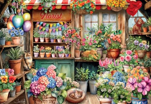 Image of Buffalo Games Jigsaw Puzzles for Adults 2000 Pieces - Tom Wood - The Flower Shop - Hard Adult Puzzle with Reference Poster, Fun, Unique & Challenging for All Abilities, Large 38.5 x 26.5