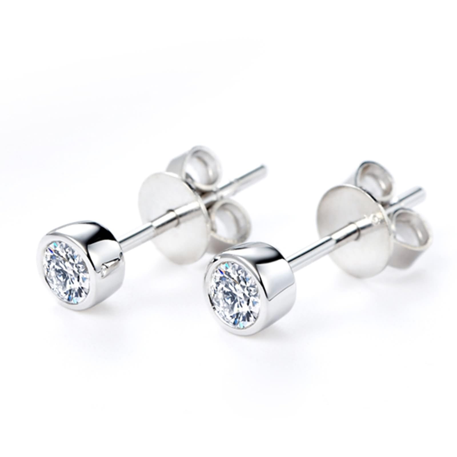 Pendientes de fiesta, aretes de tuerca para mujer, simples con diamantes de forma redonda, oro blanco de 9 quilates, 14 y 18 quilates