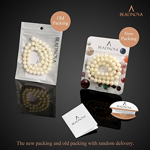 Image of BEADNOVA Natural White Mother of Pearl Shell Beads Natural Crystal Beads Stone Gemstone Round Loose Energy Healing with Crystal Stretch Cord for Jewelry Making (8mm, 45-48pcs)