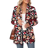 Rapbin Cardigan for Women Loose Casual Soft Lightweight Knit Long Sleeve Open Front Christmas Cardigan with Pockets(Black with Christmas Print,XXL)