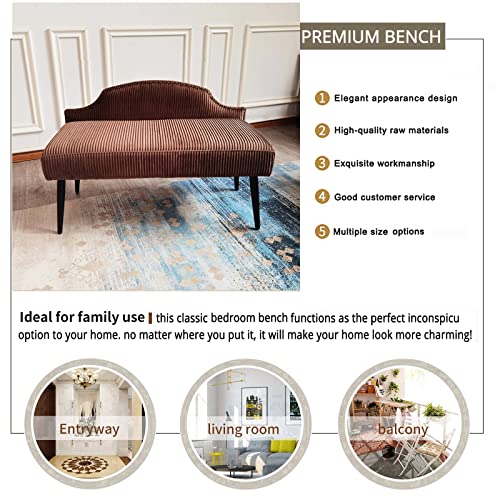 Banc de lit capitonné en velours marron avec dossier 100cm