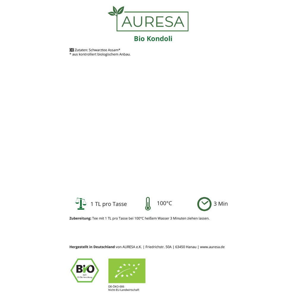 AURESA Bio Assam Kondoli | Vollmundiger und leicht malziger Schwarztee | Tee aus kontrolliert biologischem Anbau