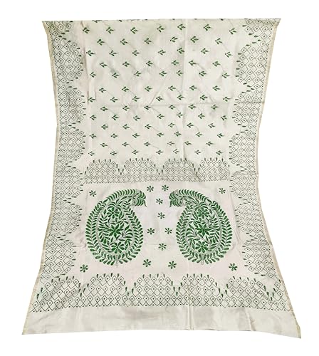 Image of Women's Hand Embroidered Cotton Silk Kantha Stitch Saree with Blouse Piece (SB430324 TWD74)