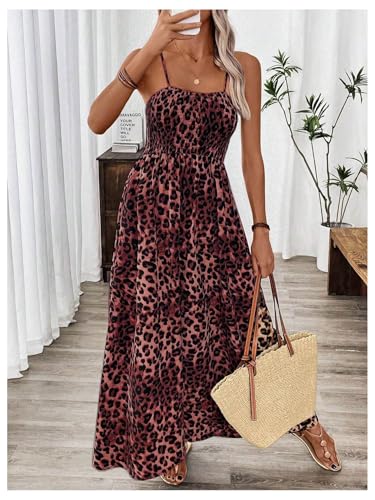 Image of Floerns Women's Leopard Print Spaghetti Strap Maxi Dresses Vacation Cami Long Dress