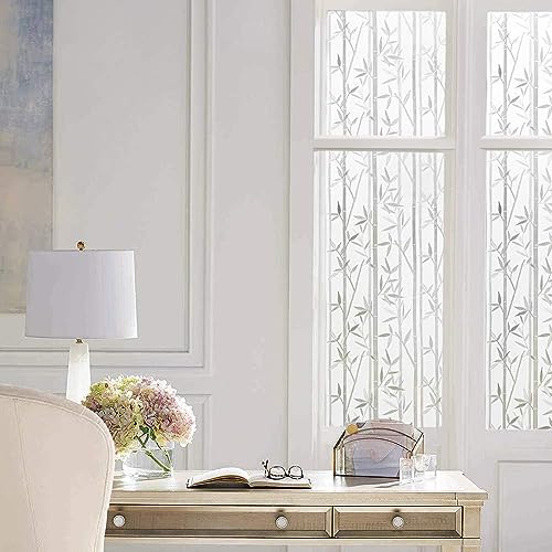Image of WISDOM Privacy Window Film Frosted Glass Film Glass Film No Glue Anti-UV Window Sticker Non Adhesive for Privacy Office Meeting Room Bathroom Living Room (Crystal Bamboo, 24 x 82 inch)