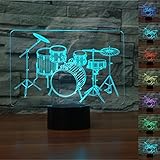 KINGCOO 3D Lámpara óptico Illusions Luz Nocturna, Lámpara de Mesa Luces de Noche 7 Color Cambio USB Táctil LED Table Ambiente Lámpara de Escritorio para Decoración del Hogar (Tambor-1)