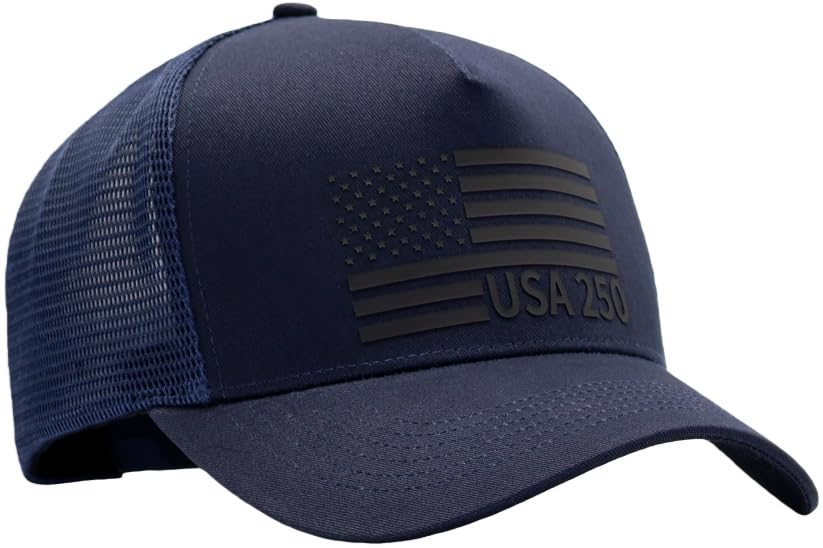Image of USA Flag Snapback Hat Fits One Size&XXL /3XL - Mens Mesh Trucker Ball Hats - US 250th Anniversary Veterans Memorial Day Gifts