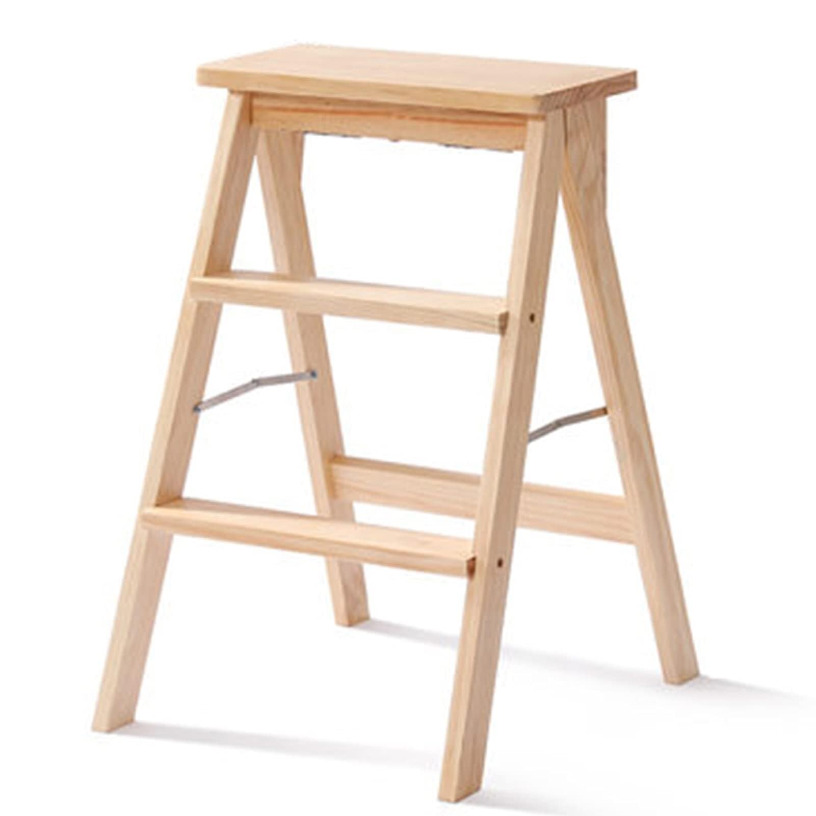 Escabeau bois 3 marches haut de gamme blanc style scandinave