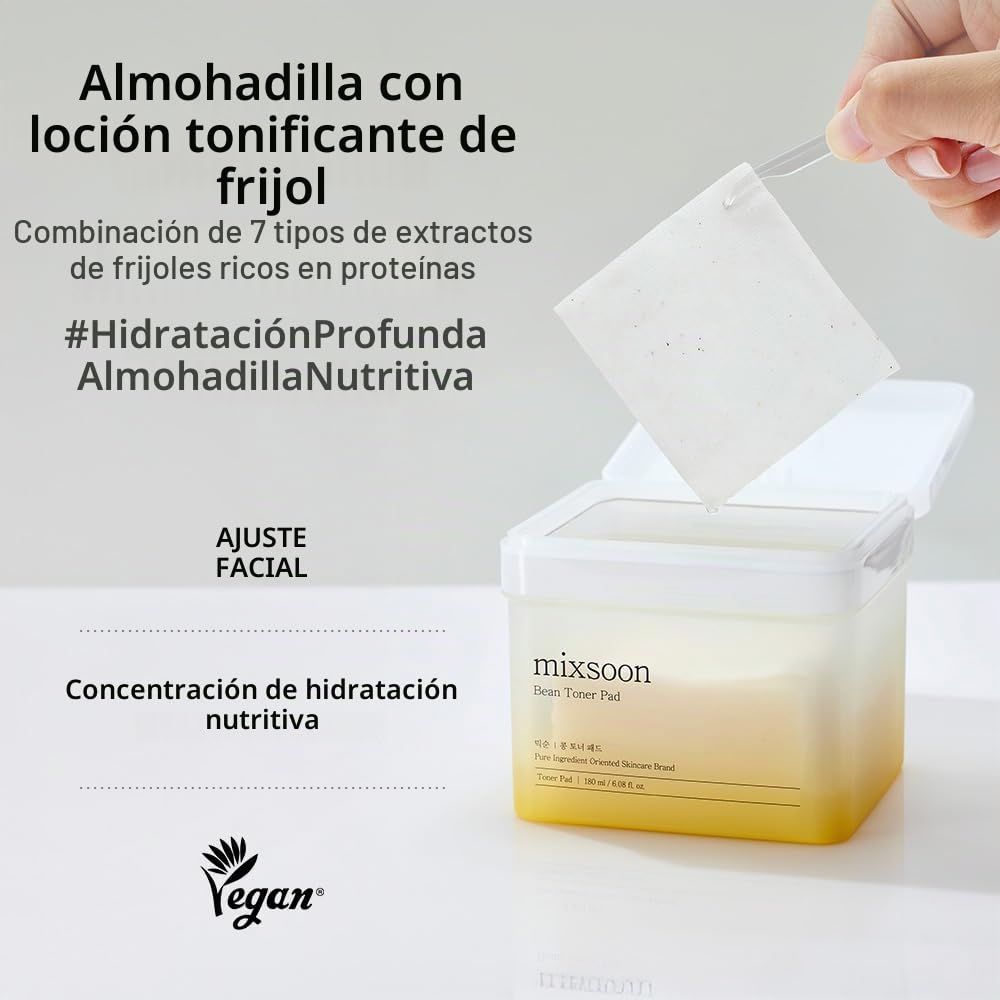 mixsoon Bean Toner Pads, almohadillas faciales exfoliantes e hidratantes, extractos de frijol para elasticidad de la Piel (70 uds)