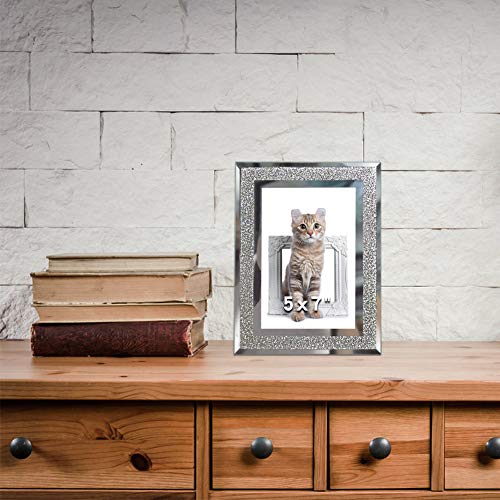 5X7 Glass Picture Frame Sparkle Mirror Edge Photo Frame For Tabletop Set Of 2 #TOP2