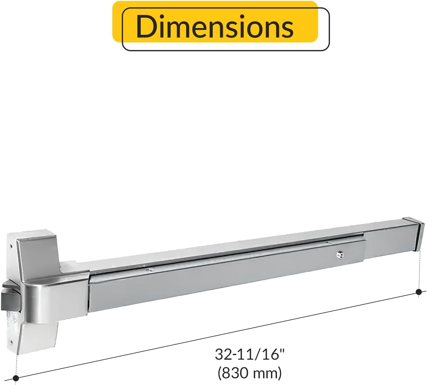 Brixwell Touch Bar Exit Device, Extruded Anodized Aluminum, Stainless Steel Finish, 32-11/16" Length, 3-17/32" Latch Hole Spacing, 2-3/8" Touch Bar Hole Spacing, 2-5/8" Latch Plate Hole Spacing