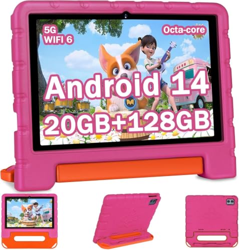 Image of ZIOVO 2026 Kids Tablet 10 inch Android 14 Tablets for Kid Octa-Core, 20GB+128GB (TF 1TB), Toddler Tablet with Shockproof Case, 5GHz WiFi 6, Parental Control, Face Unlock, Split Screen, BT5.0-Pink