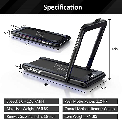 Image of Sparnod Fitness STH-3030 (4 HP Peak) 2 in 1 Foldable Treadmill for Home and Under Desk Walking Pad-Slim Enough to be stored Under Bed (Black)