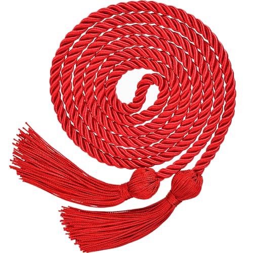 Image of TecUnite Graduation Cords Honor 2026 Polyester Yarn Decorative 67 inch Long Garland Twist Ties with Tassels for Bachelor Gown Graduation(Red)
