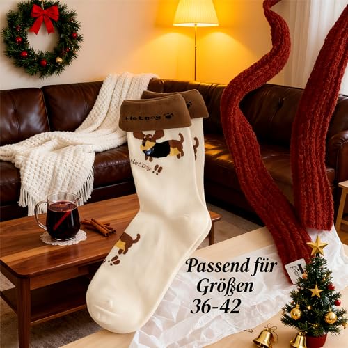 MKLG 4 Paare Dackel Socken, Dachshund Socken, Dackelsocken Lustig Deko mit Dackel Motiv - Originelles Geschenk für Hundeliebhaber - Unisex Einheitsgröße Baumwolle (Stil 1)