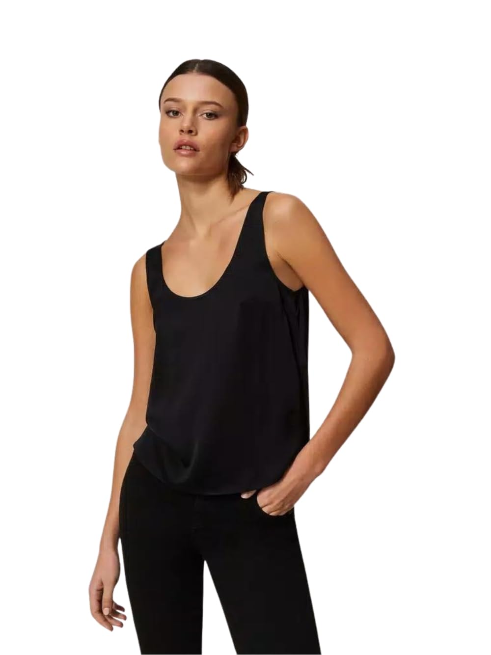 Twinset Top Twinset in Raso, Collo Tondo, Spalline Larghe, Linea Dritta, vestibilità Regular, Colore Nero