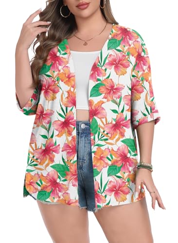 Image of Lastshe Womens Plus Size Cardigan Short Sleeve Lightweight Loose Cover Ups Open Front Sweaters Summer Cardigan