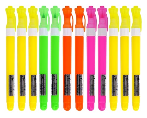 BAMBALIO Bright Fluorescent 4 Assorted Colours Hilighter Chisel Tip Quick Drying & Smudge Proof Non-Toxic Ink School, Home & Office - Pack of 12 Pcs