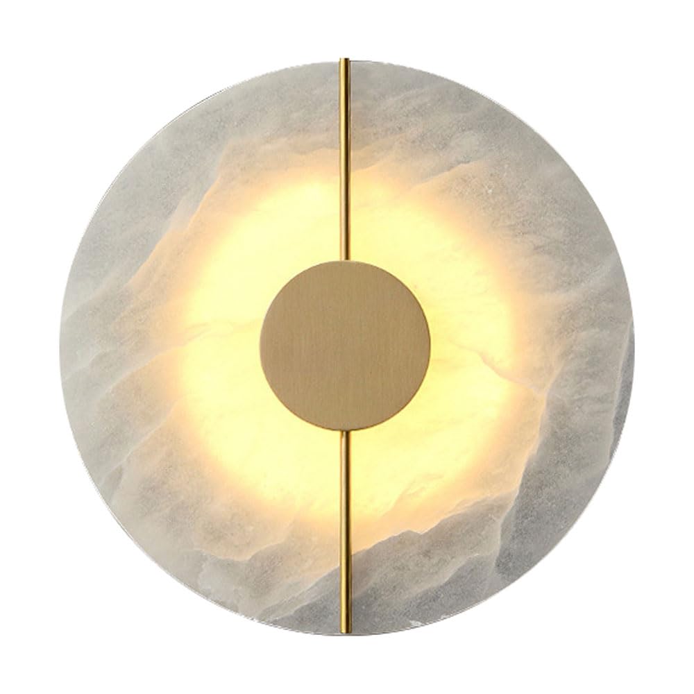 KXKLGWHN 7.8 Inch Round Alabaster Wall Light, Nordic Minimalist Style Wall Lamp, Hardwired Indoor Wall Sconce, Restaurant Living Room Bedroom Wall Mounted Lighting Fixtures