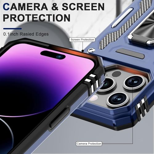 Image of Polycarbonate Back Cover Case Compatible for Apple iPhone 15 Pro with Slide Camera Cover & Rotated Ring Kickstand | Military Grade Mobile Phone Cover Case for Apple iPhone 15 Pro (Blue)