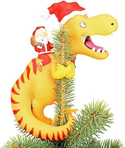 Tree Buddees Santa Riding a T-Rex Funny Christmas Tree Topper - L...