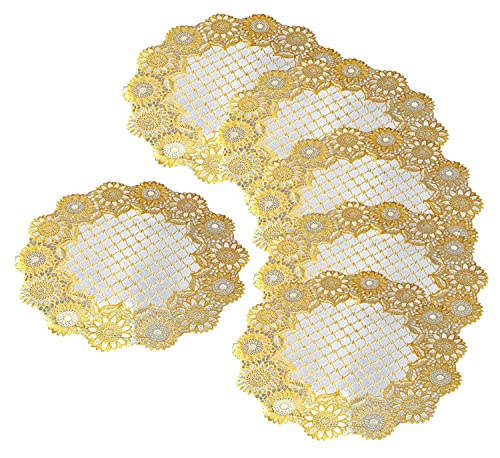 Image of Kuber Industries Dining Table Cover 6 Seater|Table Cover Cotton (Maroon) Floral Design Virgin Viny Soft Fabric 6 Pieces Dining Table Round Placemat Set, Gold - CTKTC045907
