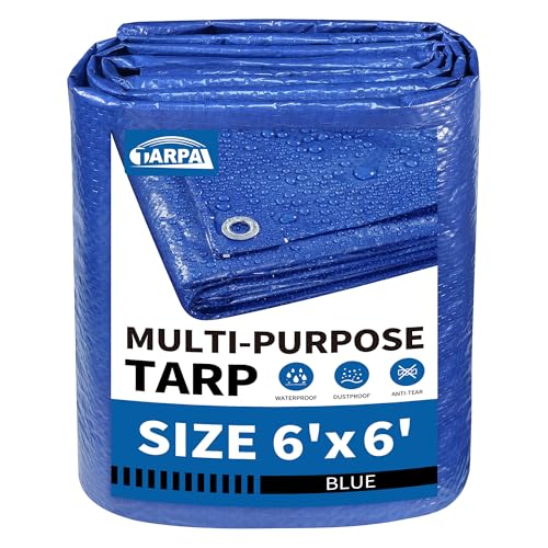 TARPAL 6x6 Feet Blue Tarp Waterproof 5mil Small tarps Multipurpose Protective Cover All Purpose Poly Tarps Cover for Firewood Camping Tent Outdoor Furniture