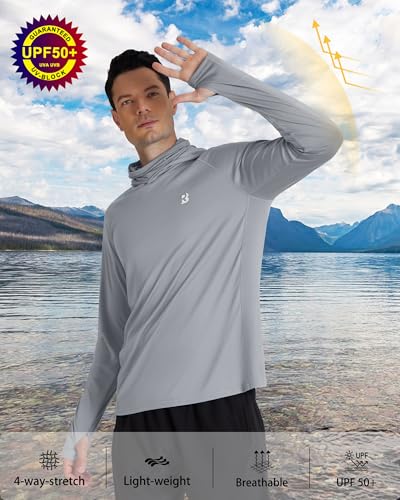 Roadbox Men's UPF 50+ Hooded Fishing Shirts Long Sleeve Sun Protection Hoodie, Hiking Running Swimming Rash Guard with Mask3