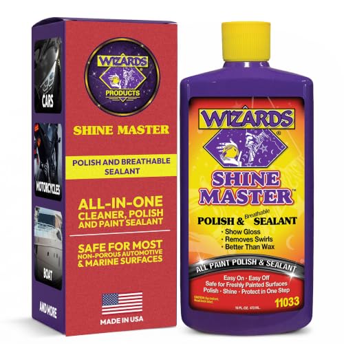 Wizards Shine Master Polish and Breathable Sealant - 16 oz - No Wax or Free Silicone - Polishes and Protects with No Greasy Film - Wax Replacement Car Polishing Compound for Boat and Car Polish