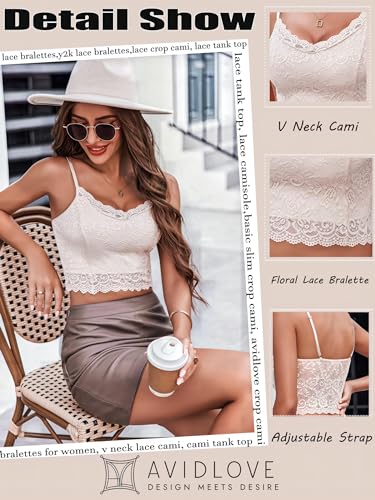 Image of Avidlove Lace Bralette for Women Spaghetti Strap Tank Top V Neck Slim Basic Camisoles,Pack of 2