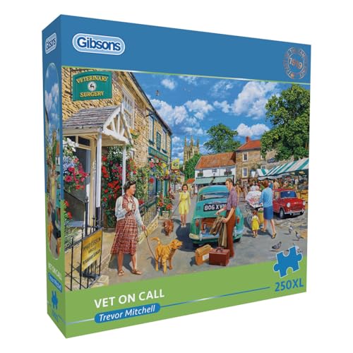 Gibsons Vet on Call 250XL Piece Jigsaw Puzzle for Adults by Trevor Mitchell - Extra Large Pieces - Nostalgic Village Scenes Artwork Premium Sustainable Puzzle Made in the UK/EU - Collectable Gift