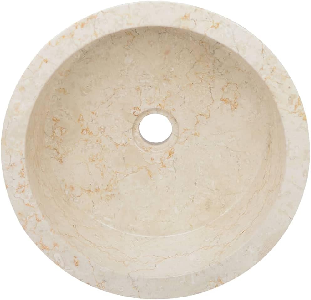 vidaXL Sink Home Indoor Bathroom Washroom Hardware Plumbing Fixture Interior Sink Wash Bowl Natural Stone Basin Vanity Vessel Cream Marble
