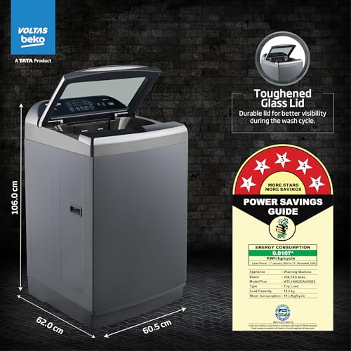 Image of Voltas Beko, A Tata Product 10 Kg 5 Star Fully-Automatic Top Loading Washing Machine (WTL1006UEAH /OBS3060, Dark Grey, Inbuilt Heater)