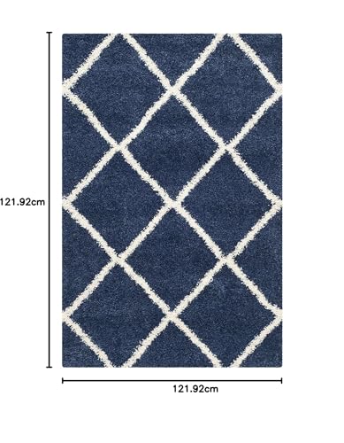 Image of Handwoven Microfibre 3D Rug for Living Room (Navy Blue, 4 X 4 Feet (Square), Microfibre)