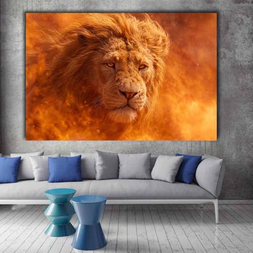 Tableau lion abstrait de luxe CUDAOO grand format marron encadré - 2