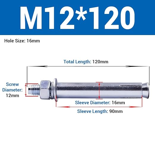Pernos de expansión hexagonales M12 x 120 mm galvanizados 5 unidades miniatura 2