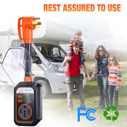 Image of GEARGO RV Surge Protectors 50 Amp Waterproof, [𝟐𝟎𝟐𝟔 𝐍𝐞𝐰 𝐔𝐩𝐠𝐫𝐚𝐝𝐞𝐝] RV Circuit Analyzer, Full Protection RV Adapter Plug for Camper(Orange)