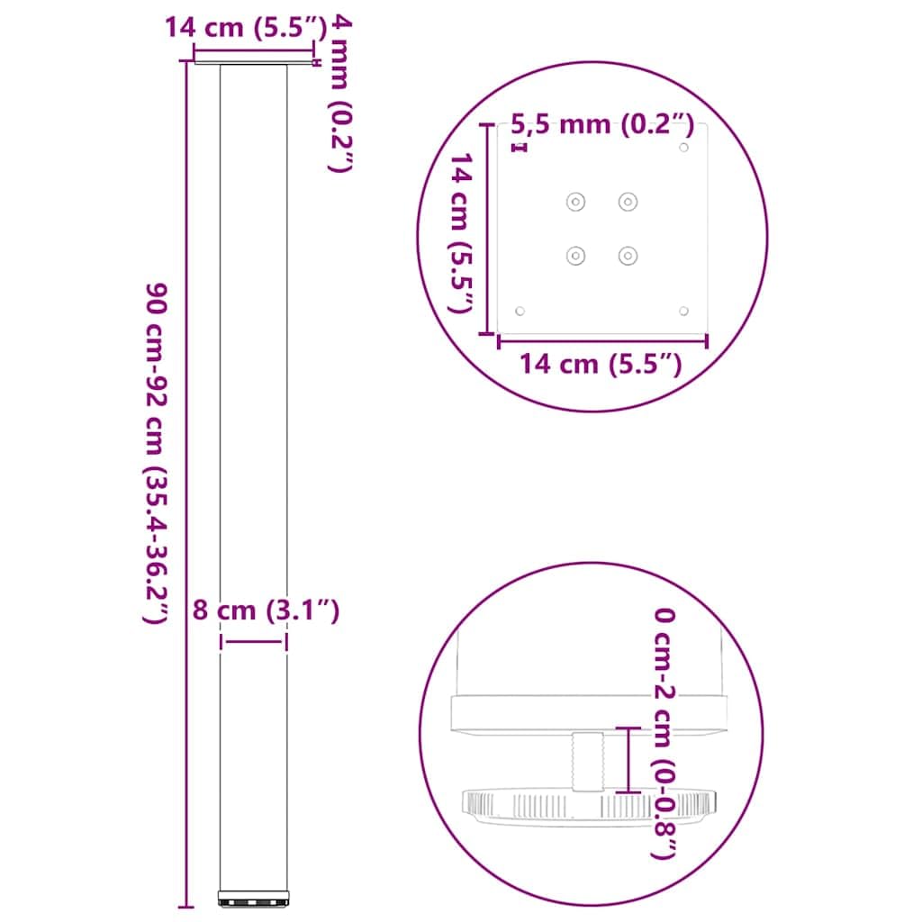 vidaXL Patas para Mesa de Bar (4 Unidades), Color Negro, 90-92 cm, Acero