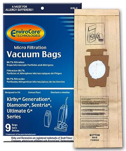 EnviroCare Replacement Micro Filtration Vacuum Cleaner Dust Bags for Kirby Generation 1,2,3,4,5,6 and Ultimate G 9 Pack, 9, Brown, 9 Count