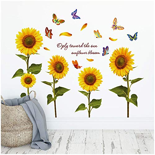 Sunflower Wall Decals, H2MTOOL Removable Butterfly Flower Wall Stickers for Kids Nursery Room Decor Peel and Stick (Multicolor)