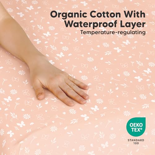 Image of 2 Pack and Play Sheets, Waterproof Mini Crib Sheets Fitted - 38x26 Organic Cotton Pack N Play Sheets for Graco Pack and Play Mattress,Playard Baby Crib Sheets,Neutral for Boy,Girl,Toddler(Butterflies)