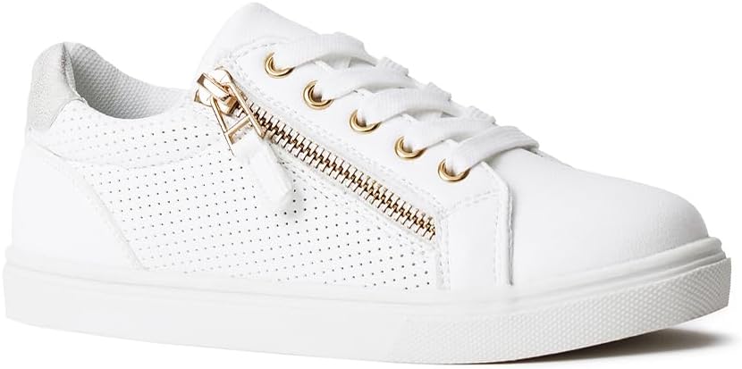 FabKids Kids Sneakers Boys Girls White Shoes Low Top Lace Up Footwear for Toddler Little Kid Big Kid
