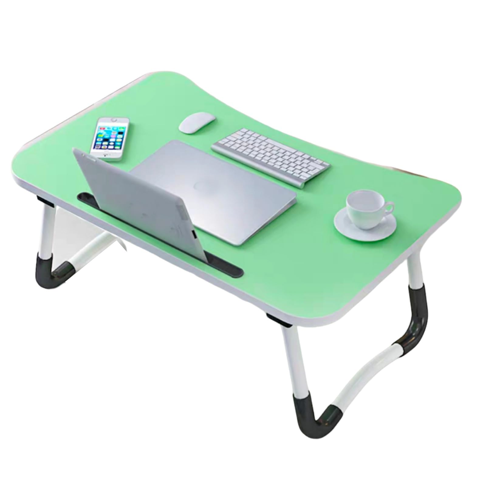 Tavolino Pieghevole da Letto con Porta Bicchiere E Leggio for Tablet, 60x40 Cm, Salvaspazio, Facile da Trasportare, Ideale for Soggiorno, Camera, Aree Relax E Smart Working(Green)