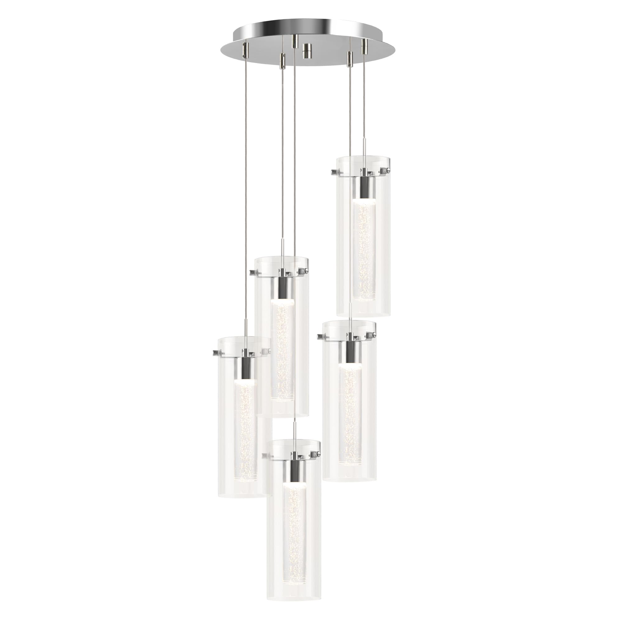 hykolity Pendant Light, 5-Light Integrated LED Kitchen Lighting, 30W (180 Watt Equivalent) CRI 90+, 2250lm Premium Bubble Glass with Polished Nickel Finished ETL Listed
