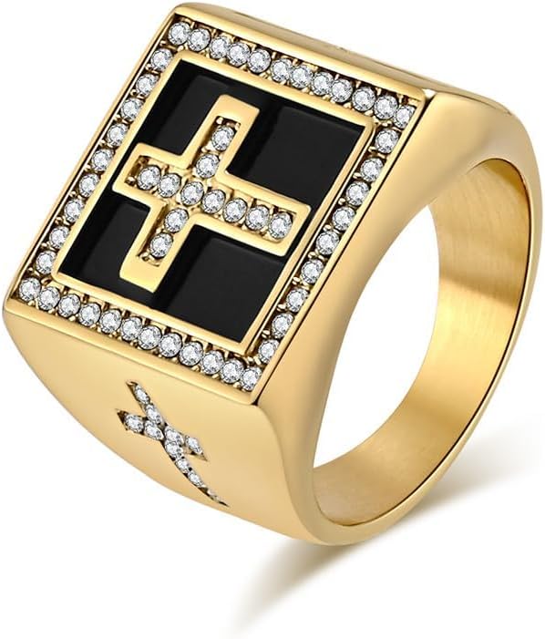 Cross Rings for Men Stainless Steel Retro Vintage Chrisitan Cross Religious Ring Size 7-12