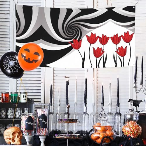 MINDBBDFJ Red Flower Vortex Spiral Print Banners And Signs For Outdoor/Indoor,Personalized Banner Customizable Parties Halloween Banner (180x90cm)2