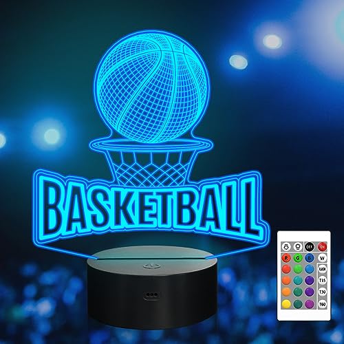 Attivolife Lampe d'illusion 3D de basket-ball, Télécommande avec changement de 16 couleurs Minuterie Hologramme Veilleuse, Anniversaire Noël Pupitre Chambre...