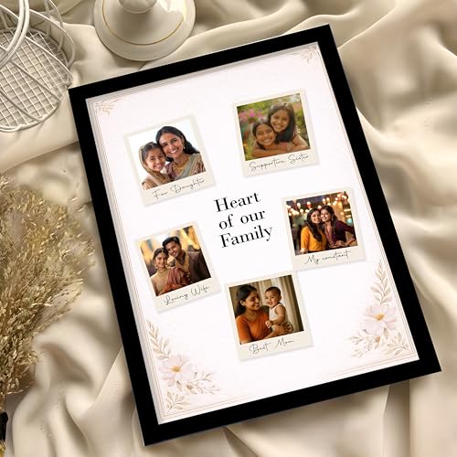 Image of Customized Photo Frame Wall Decor Collage of 5 Images Gift For Mother Sister Wife Girlfriend and Friend, Personalized Women's Day and Mothers Day Photo Frame Gift For Home Living room Bedroom 23x32 cm