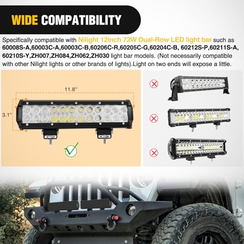 Image of Nilight 12 Inch LED Light Bar Covers 2 PCS Black Color | Protective Durable Polycarbonate Lens, Waterproof Dustproof Scratch-Proof for Double-Row Off Road Driving Lighting