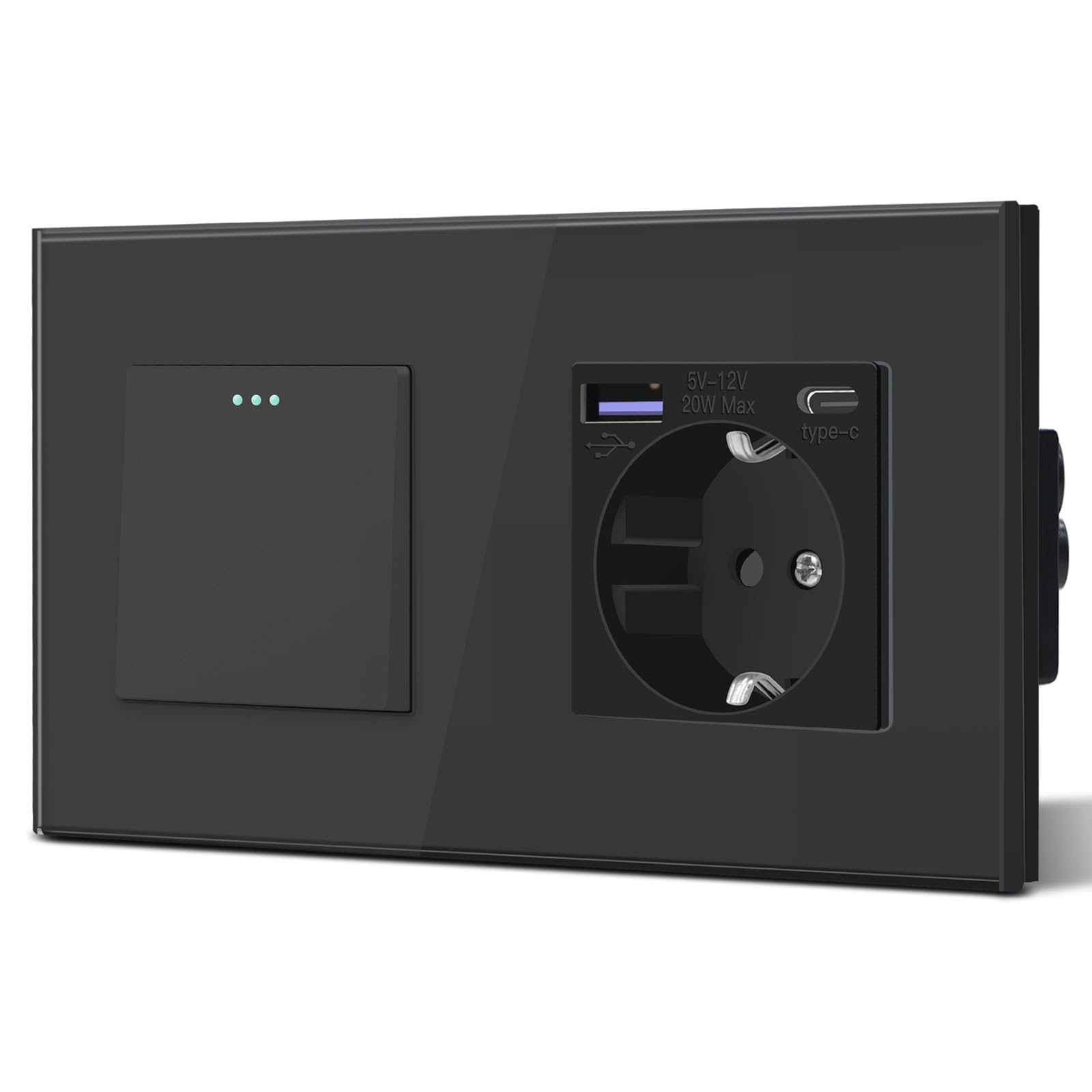 BSEED Enchufe Pared con 20W USB y Tipo C,Enchufe USB C de Cristal,Carga Rápida,3 en 1，Fácil Instalación,1 Enchufe,86mm Blanco — view 26